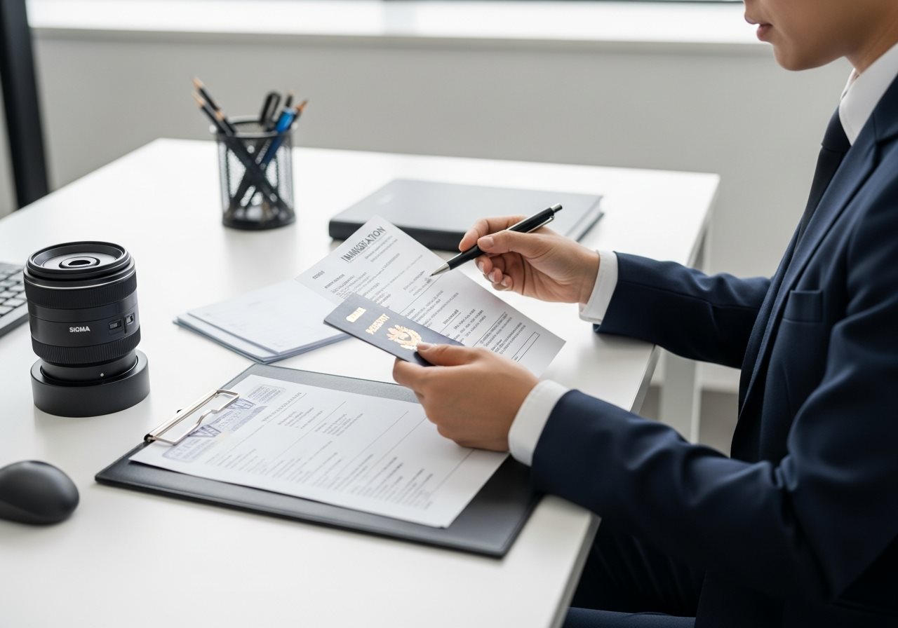 Agent d'immigration examinant les documents de demande de visa