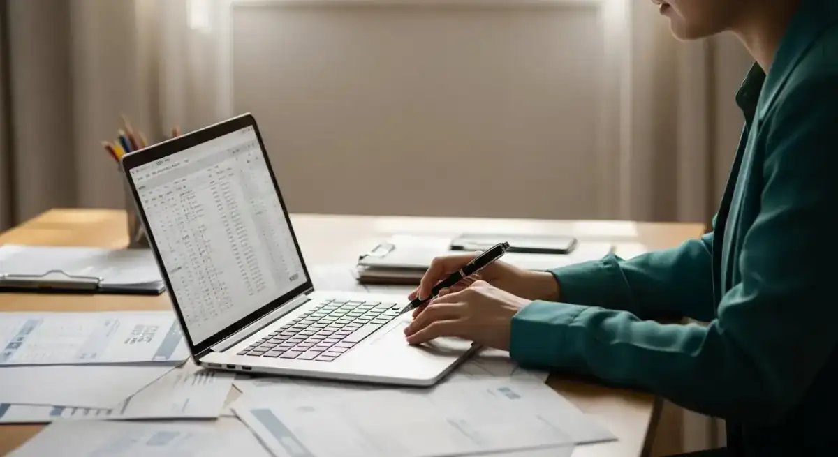 Personne vérifiant le statut de sa demande de visa sur ordinateur portable